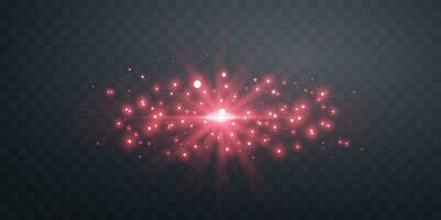 Red horizontal lensflare. Light flash with rays or spotlight and bokeh. Red glow flare light effect. Vector illustration.