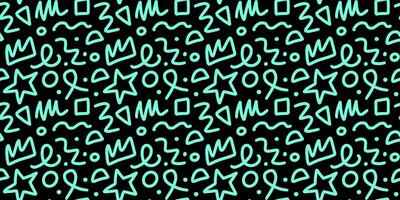 90s seamless blue on black pattern squiggle random vector