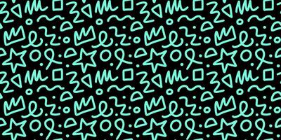 90s seamless blue on black pattern squiggle random vector