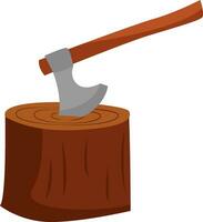 Axe in a log, illustration, vector on white background