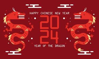 Happy Lunar New Year Chinese New Year 2024 Year of the Dragon Zodiac Flat Design Illustration vector
