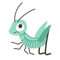 Cute cartoon green grasshopper on a white background. Cute character for childish design. Flat vector illustration.