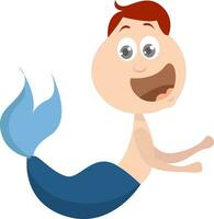 Merman with a blue tail, illustration, vector on white background