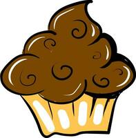 Chocolate cup cake, illustration, vector on white background.