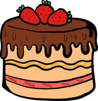 Strawberry cake, illustration, vector on white background