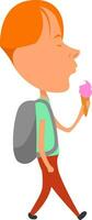 Boy eating ice cream,, illustration, vector on white background