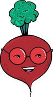 Beet with glasses, illustration, vector on white background