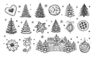 Christmas set in sketch style. Hand drawn illustration. vector