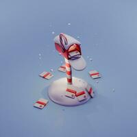 Cute 3d render Christmas mail box full of mails in snow background. photo