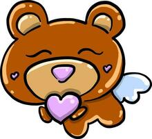 Bear holding a heart, illustration, vector on white background