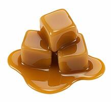 AI Generated Toffee candy and caramel sauce on white background photo