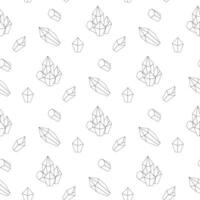 Seamless pattern, line art, crystals stones ocultism magic vector