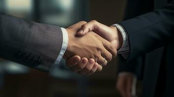 AI generated Handshake between two businessmen signifies successful agreement. Generative AI photo