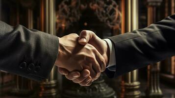 AI generated Handshake between two businessmen signifies successful agreement. Generative AI photo