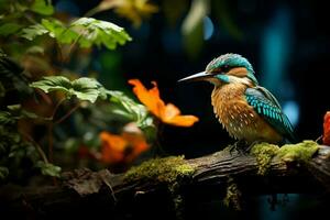 AI generated Kingfisher Bird In The Tropical Forest photo