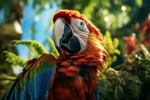 AI generated Vibrant Macaw Parrot in Lush Jungle photo