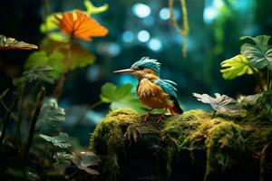AI generated Kingfisher Bird In The Tropical Forest photo