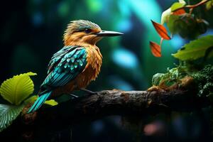 AI generated Kingfisher Bird In The Tropical Forest photo