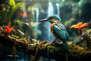 AI generated Kingfisher Bird In The Tropical Forest photo