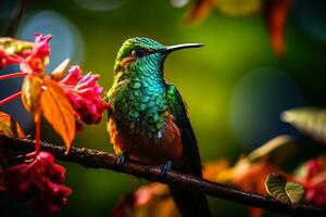 ai generado colibrí en tropical bosque foto