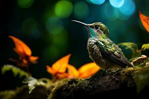 ai generado colibrí en tropical bosque foto