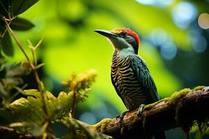 ai generado pájaro carpintero pájaro en tropical bosque foto