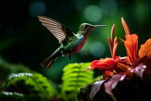 ai generado colibrí en tropical bosque foto