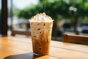 AI generated Iced Coffee with Whipped Cream and Caramel photo