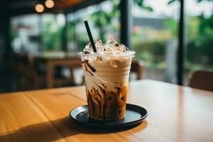 AI generated Iced Coffee with Whipped Cream and Caramel photo