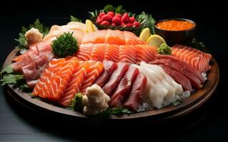 AI generated Sashimi Platter with Salmon, Tuna, Yellowtail photo