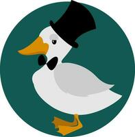 Duck with hat, illustration, vector on white background.