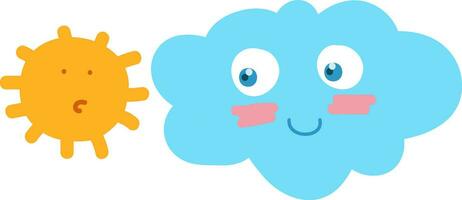 A sun and cloud looking at each other vector or color illustration