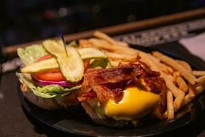 Crispy bacon cheeseburger photo