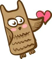 An owl with pink heart vector or color illustration