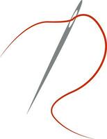 A red thread passing from needle vector or color illustration