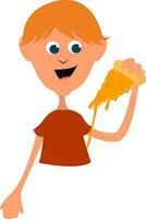 Boy with pizza, illustration, vector on white background.