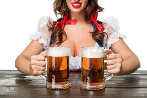 Beautiful young brunette girl of oktoberfest beer stein photo