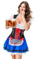 Beautiful young brunette girl of oktoberfest beer stein photo