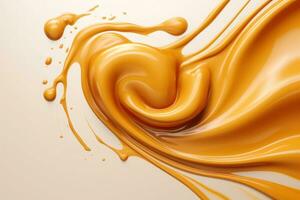 AI generated Melted caramel. Liquid toffee background with swirl effect photo