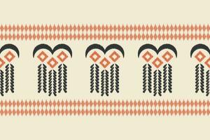 Ethnic Ikat fabric pattern geometric style.African Ikat embroidery Ethnic oriental pattern brown cream background. Abstract,vector,illustration.Texture,clothing,frame,decoration,carpet,motif. vector