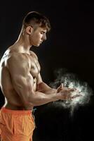 Preparing hands for lifting weights photo