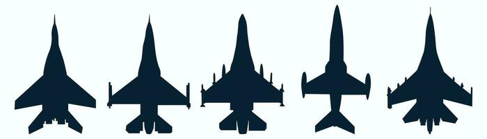 Black, airplane, icon, collection, Set of black plane, silhouette, icon, material, Black airplanes, jet fighter, vector