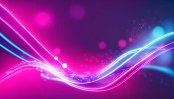 AI generated Abstract futuristic background with pink blue neon lines glowing in ultraviolet light, and bokeh lights. photo