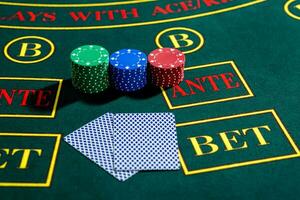 Poker play. Chips and cards photo