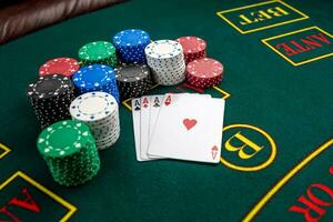 Poker play. Chips and cards photo