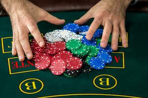 Poker play. Chips and cards photo