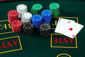 Poker play. Chips and cards photo