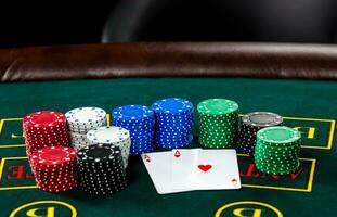 Poker play. Chips and cards photo