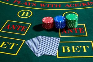 Poker play. Chips and cards photo