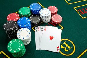 Poker play. Chips and cards photo